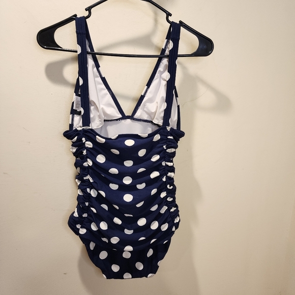 DKNY women's Navy Blue One Polka Dot  Piece Swimmer size 7 - Picture 9 of 10